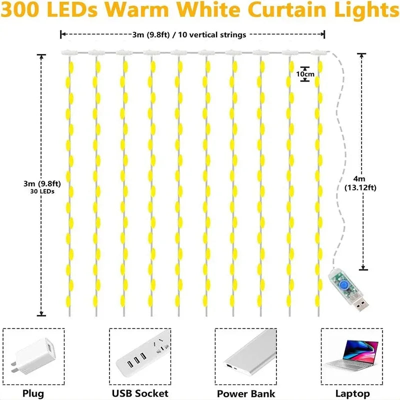 guirlande lumineuse rideau led usb pour décorations festives et célébrations