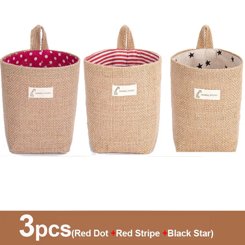 lot de 3 paniers suspendus en toile de jute pour rangement décoratif