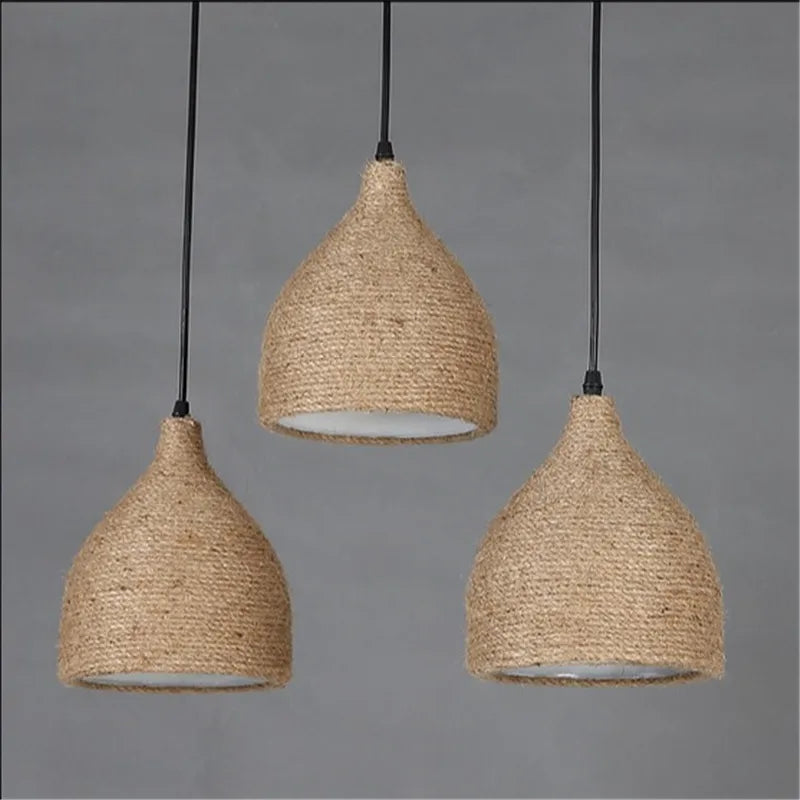 suspension vintage en corde de chanvre pour loft industriel