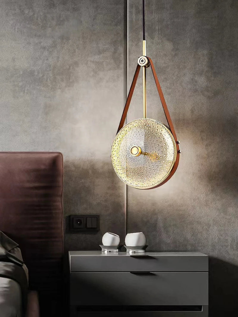 lustre en verre LED avec ceinture en cuir rétro moderne