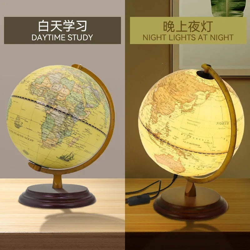 lampe à poser rétro avec globe terrestre décoratif et carte du monde