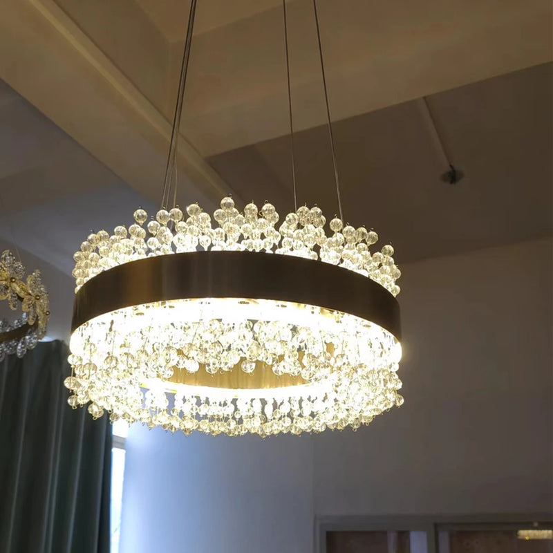 lustre moderne en cristal avec métal doré réglable