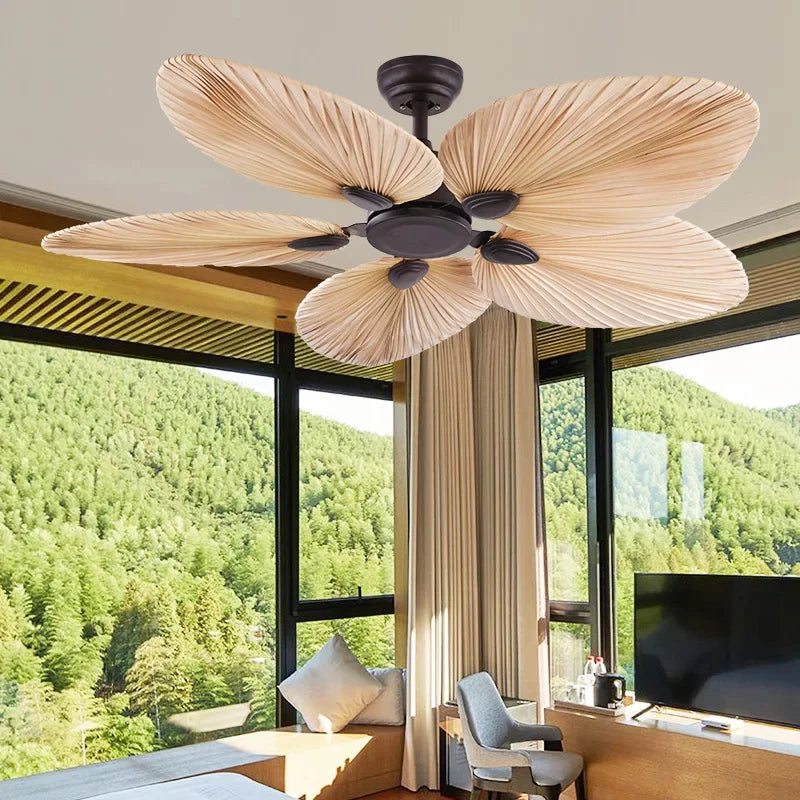 plafonnier ventilateur de plafond avec télécommande et pales en palmier naturel