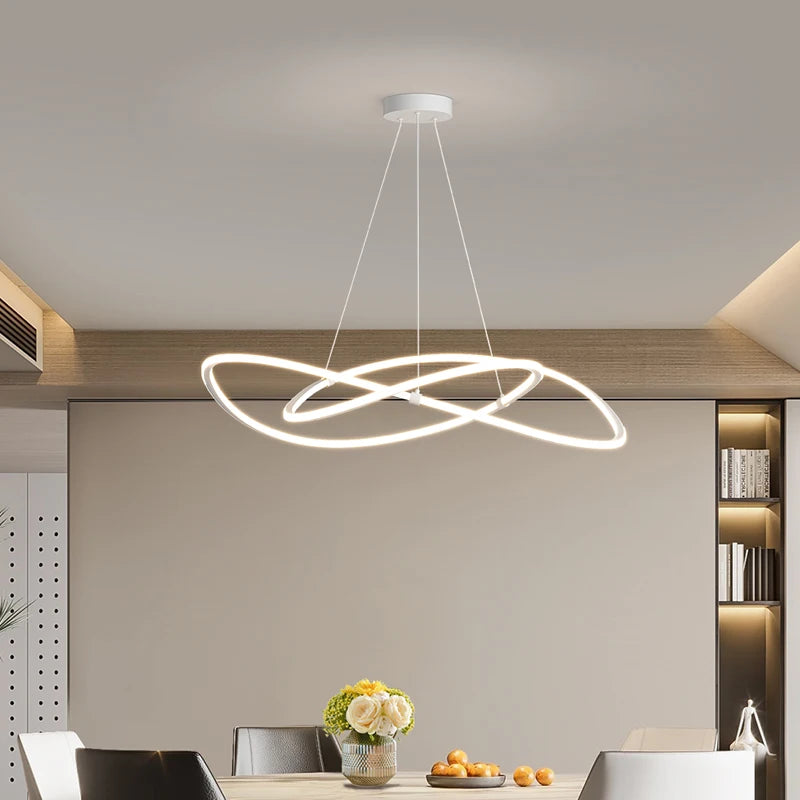 Black White Art Design Bedroom Pendant Lamps 60cm 80cm 100cm Minimalist Spiral Ring Hanging Light for Living Room Dining Room