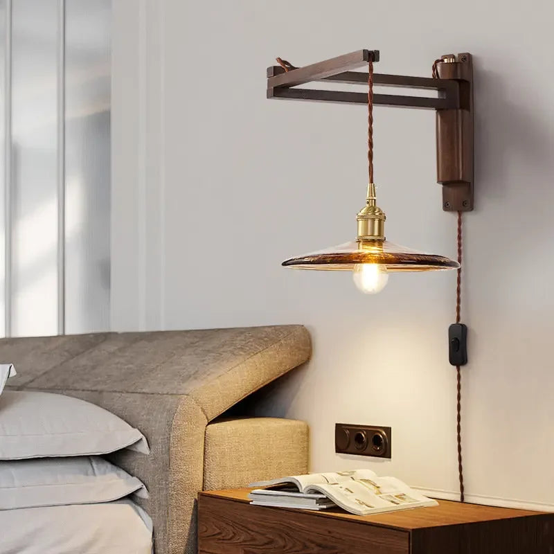 lampe moderne en bois de noyer avec lumière led décorative