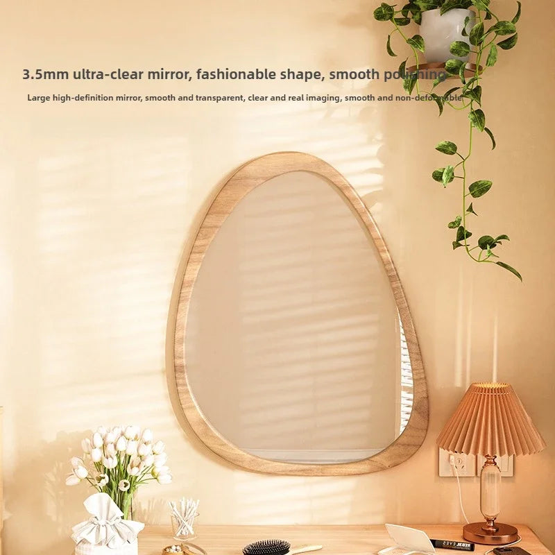 miroir en bois vintage tendance avec verre irrégulier pour maquillage HD