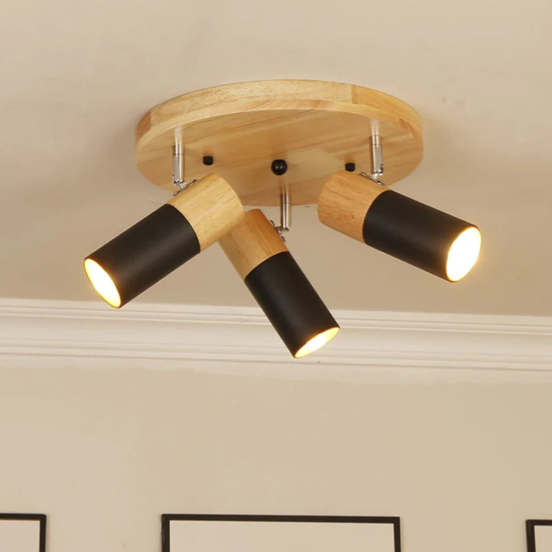 plafonnier led rotatif en bois design nordique multi-têtes décoratif d'intérieur