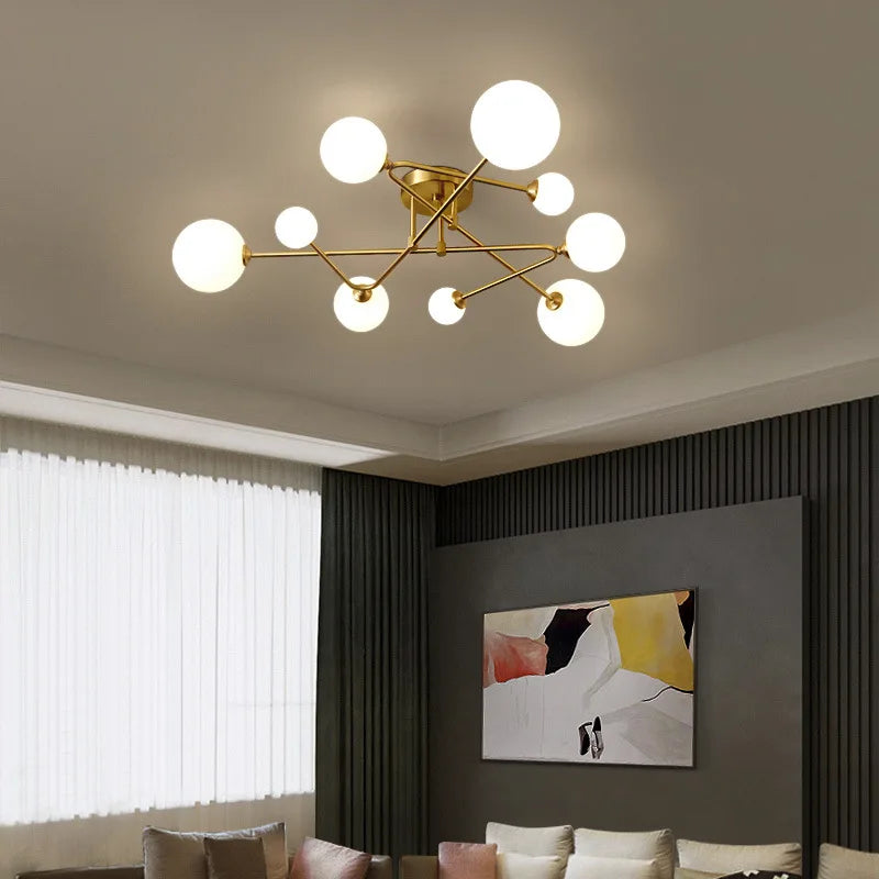 2024 Modern Golden LED Chandelier For Living Room Bedroom Nordic Luxury Glass Ball Ceiling Hanging Lamp