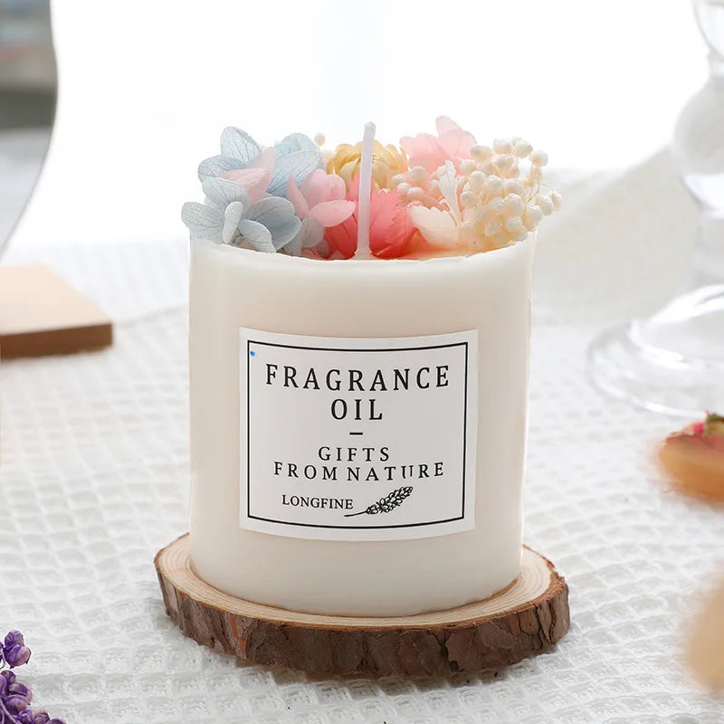 bougie parfumée fleurs séchées en cire de soja décorative et romantique