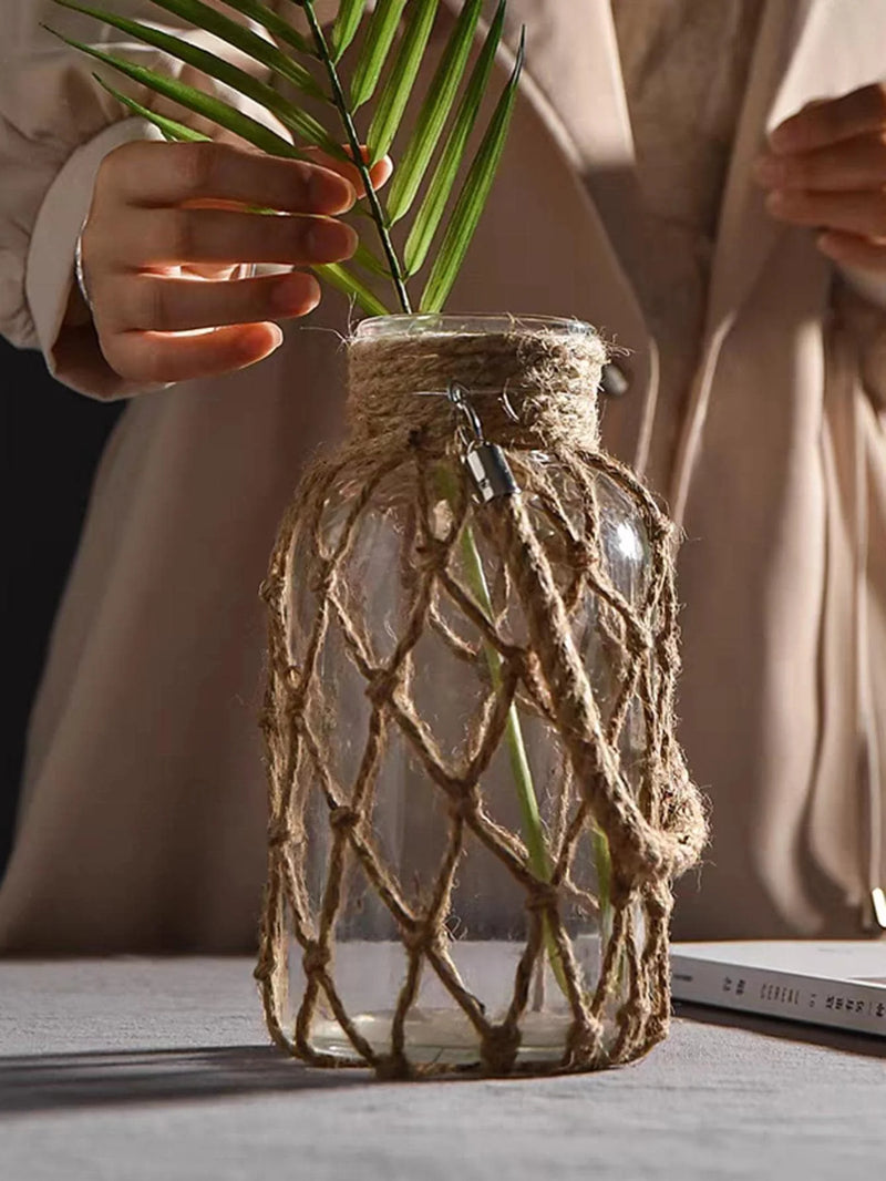 vase en verre tissé à la main décoration bohème pour fleurs sèches