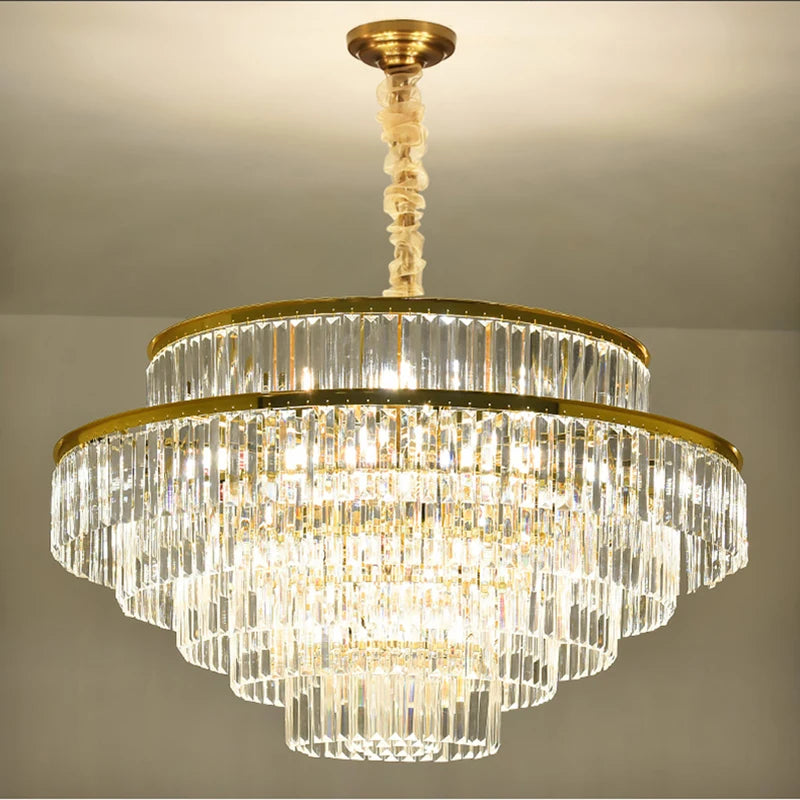 lustre moderne en cristal doré pour éclairage décoratif intérieur