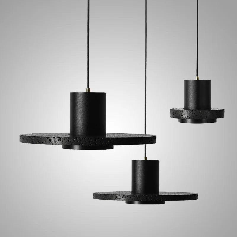 Rétro industriel vent petite suspension trou noir pierre LED suspension lampe nordique Bar Restaurant chambre lustre créatif