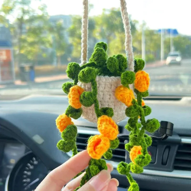 crochet suspendu créatif pour décoration de voiture plante en pot