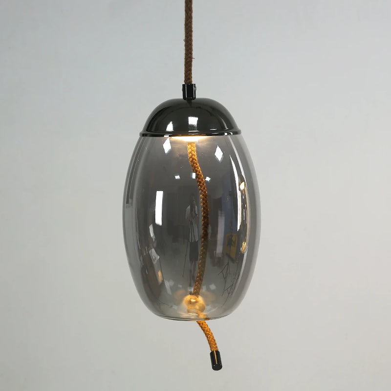 lampe led en verre et corde de chanvre design nordique moderne