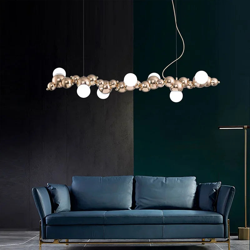 2024Modern Creative Long Bar Chandelier Caterpillar Shaped Metal ball Pendants Lamp Dining Room for Kitchen Hanging Light Lustre