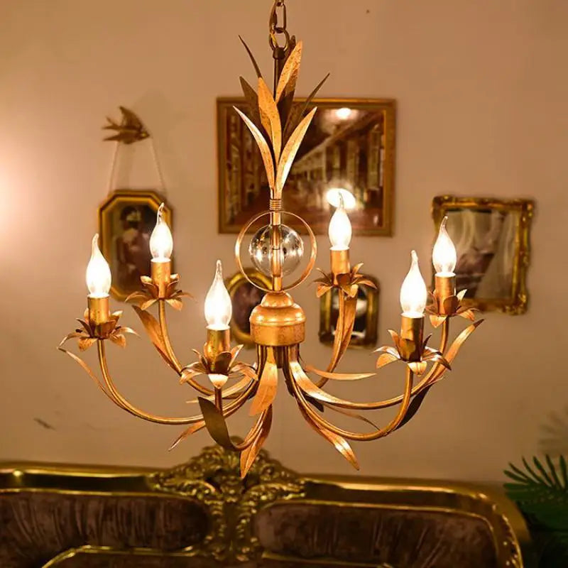 lustre en fer vintage rétro à 6 bras pour éclairage nostalgique