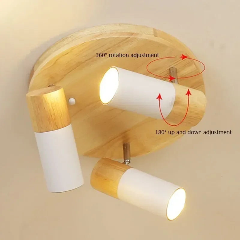 plafonnier led rotatif en bois design nordique multi-têtes décoratif d'intérieur