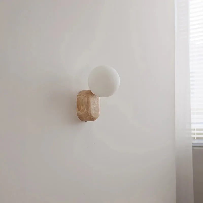 Spherical Glass Walnut Wood, Modern Wabi-Sabi Minimalist Style, Wall Sconce Light for Living Room, Dining Room, Bedroom, Study