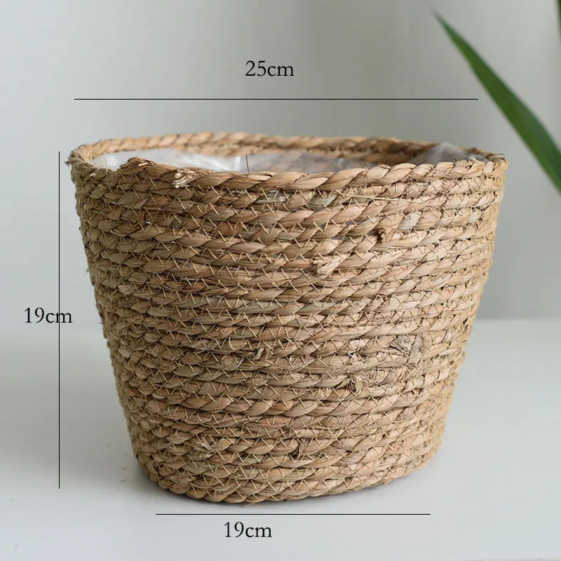 panier en paille pour plantes d'intérieur et d'extérieur