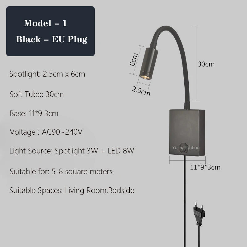 applique murale led réglable avec ports usb design moderne