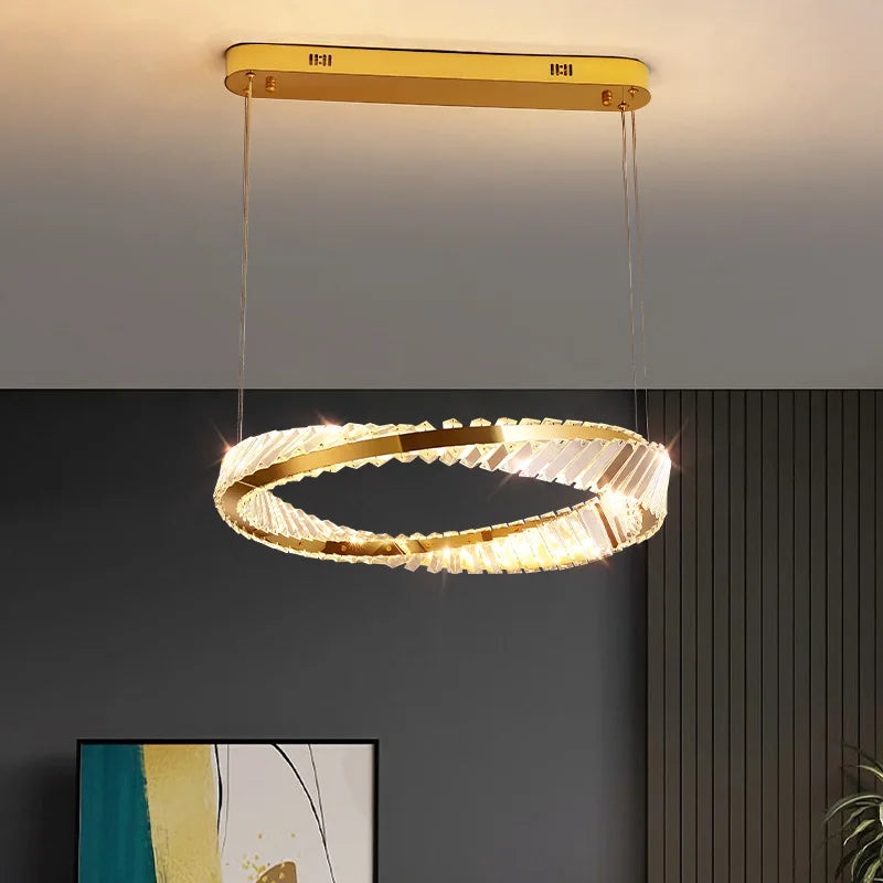 suspension led doré design moderne avec cristal élégant