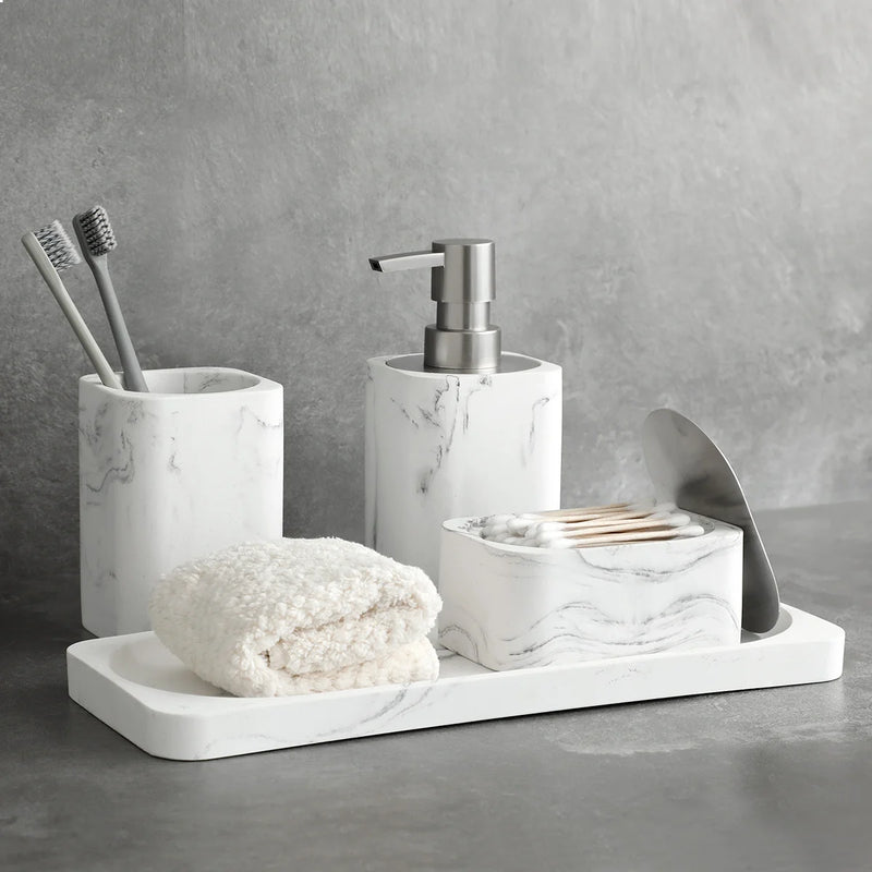 ensemble d'accessoires en marbre blanc pour salle de bain