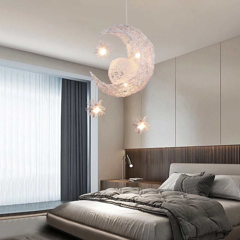 lustre led romantique moderne en forme de lune et étoile