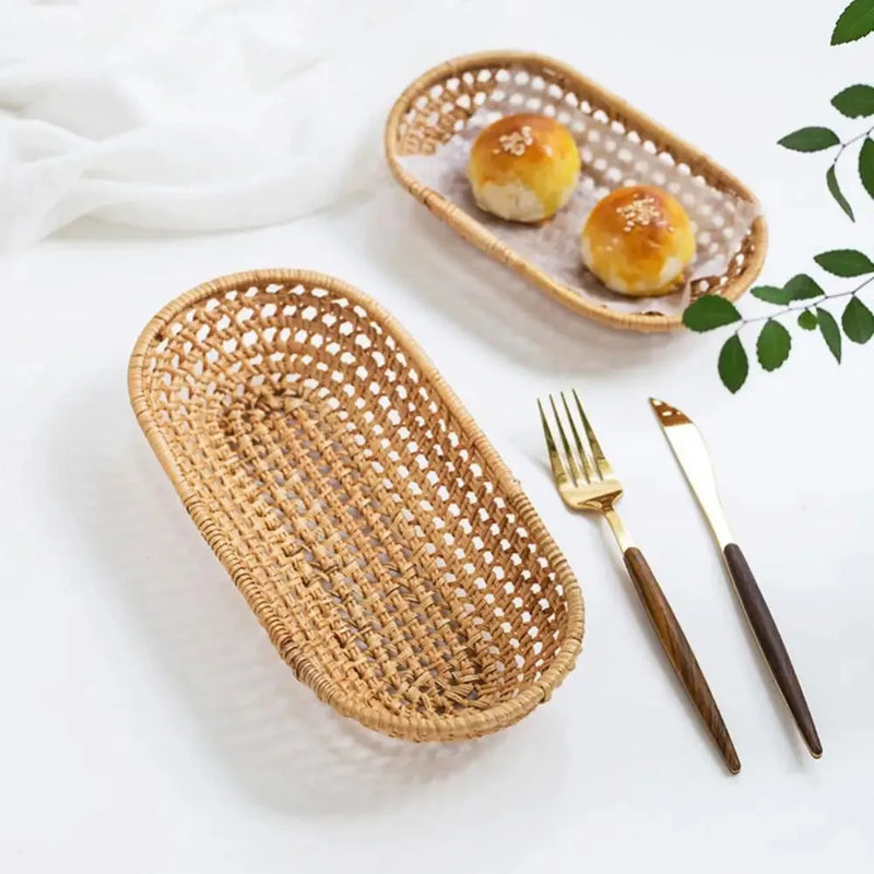 panier de rangement ovale en rotin pour pain et fruits