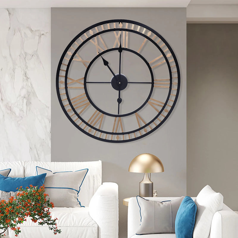 horloge murale vintage chiffres romains en métal design élégant et raffiné