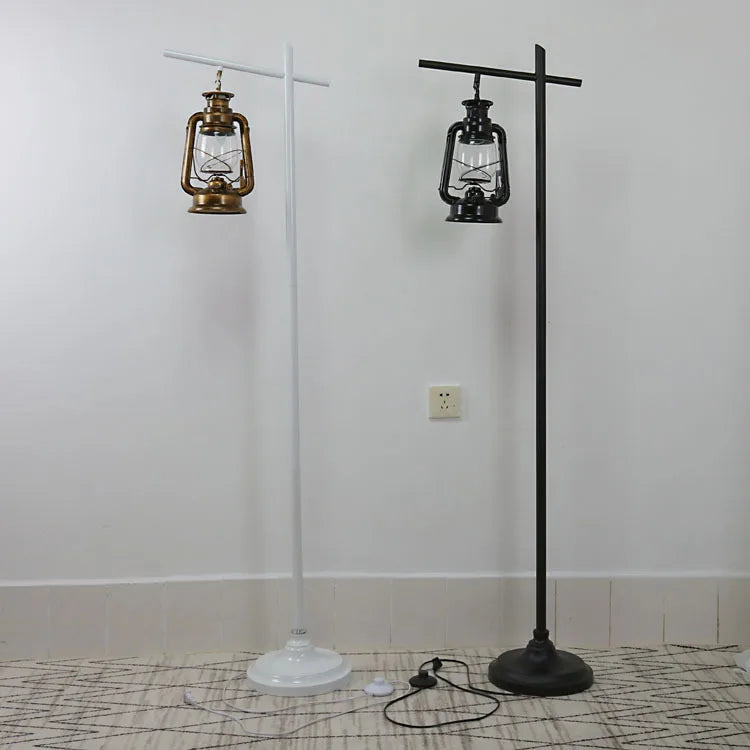 American retro floor lamp, black kerosene lamp, living room bedside lamp, Nordic industrial style iron art LED floor lamp