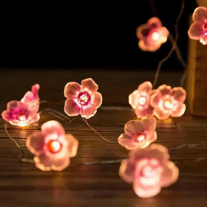 guirlande lumineuse 30 led cerisier rose pour décoration extérieure