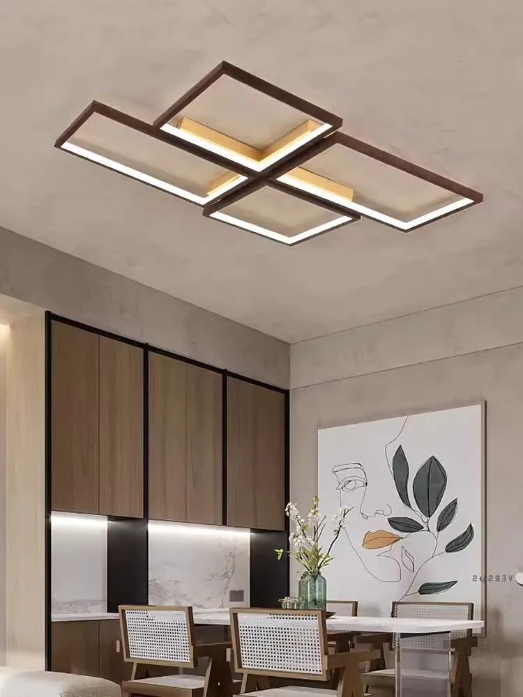 plafonnier led design moderne en métal et bois élégant