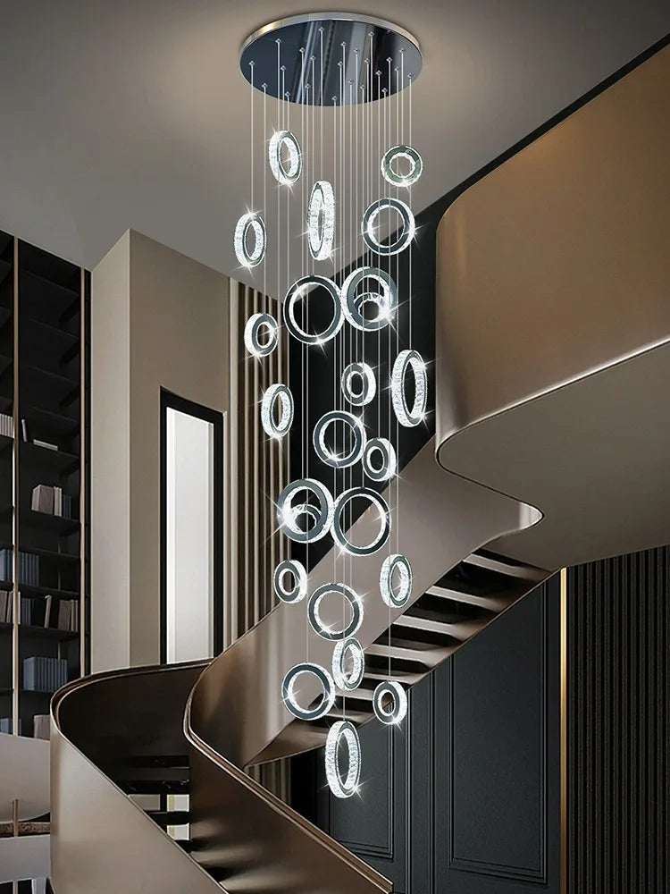 Modern LED Crystal Chandelier Nordic Ring Hanging Lights for Living Room, Hanging Lamps Fixtures Staircase Lighting Pendant Lamp