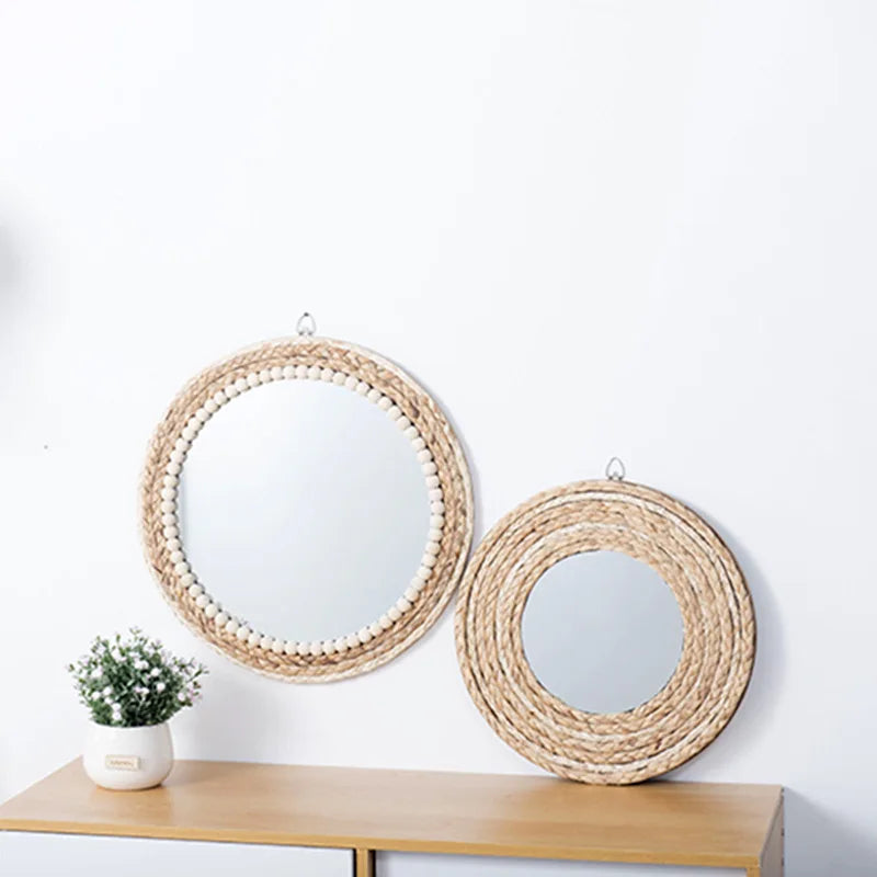 miroirs décoratifs en raphia pour une décoration murale élégante