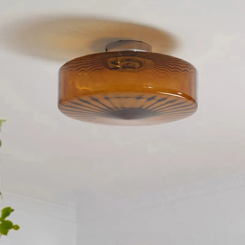 plafonnier led rond en verre ondulé rétro décoratif d'intérieur