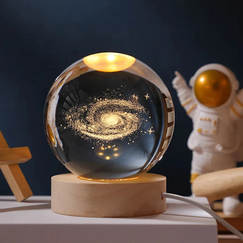 boule de cristal 3d lune galaxie décoration lumineuse pour la maison