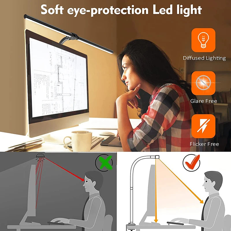 LAOPAO Lampe de bureau LED à double tête Lampes de bureau d'architecte EU/US Bureau 24W 5 modes de couleur les plus lumineux et 5 lampes de protection des yeux à intensité variable