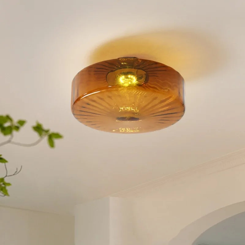 plafonnier led rond en verre ondulé rétro décoratif d'intérieur