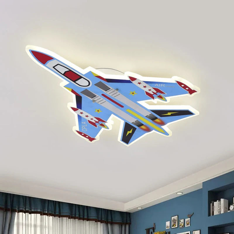 Cartoon Blue Airplane Ceiling Lamps LED Boy Bedroom Ceiling Light Eye Protection Baby  Kids Room Remote Control Plane Lamp 220V