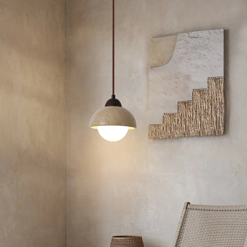 lustre suspendu vintage en pierre naturelle avec led