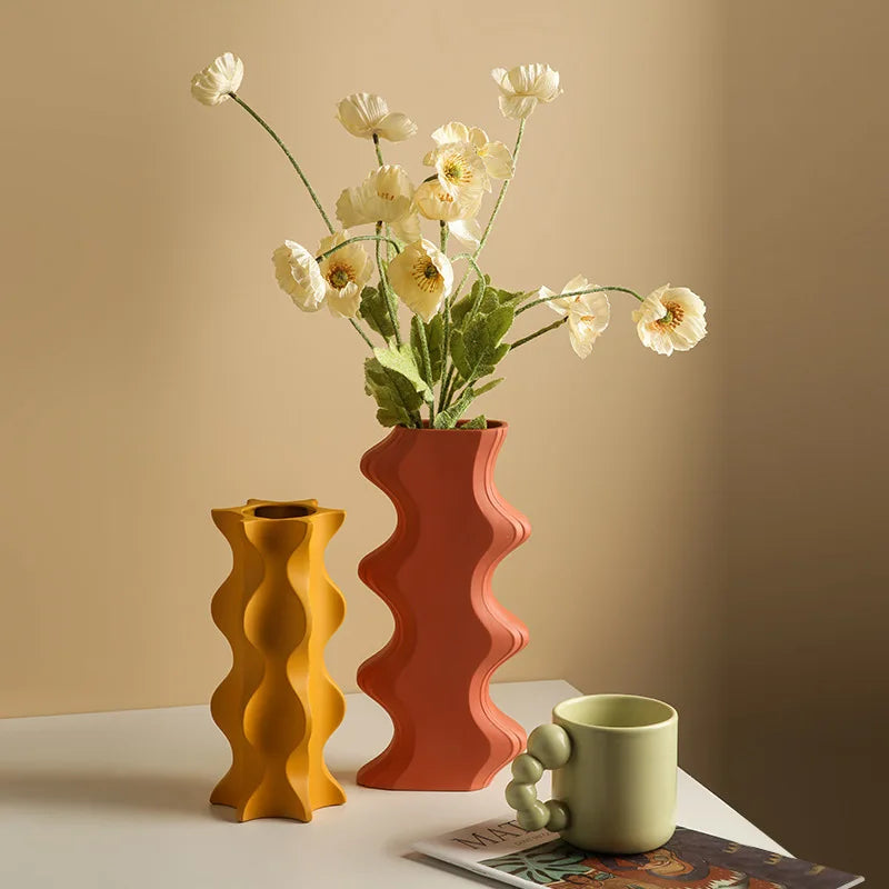 vase en céramique géométrique nordique pour fleurs séchées décoration maison