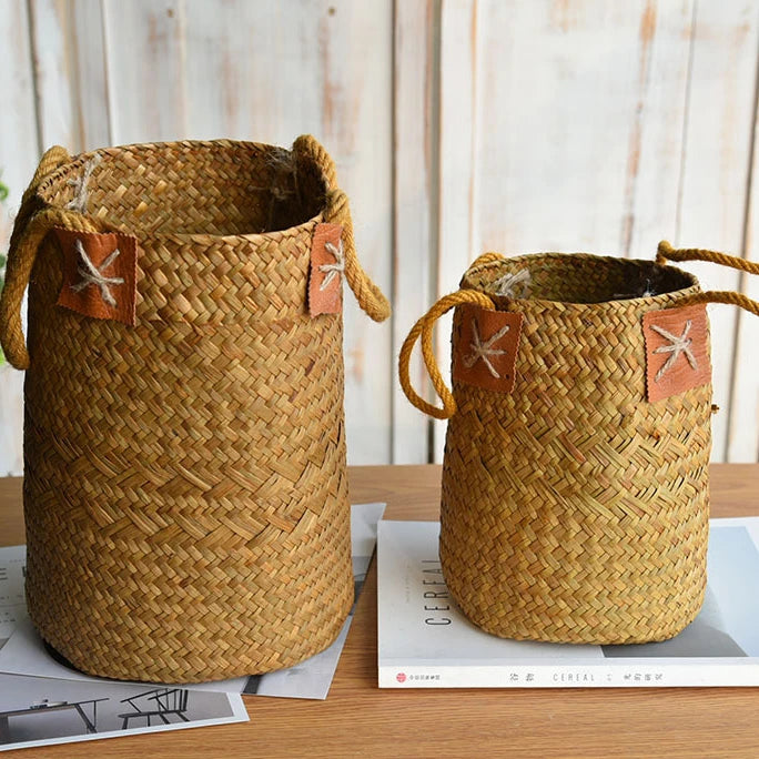 panier de rangement en jonc de mer naturel pour décorations variées