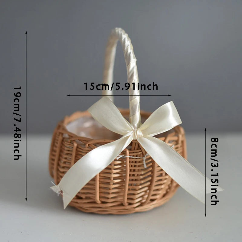 panier de fleurs de mariage tissé à la main pour rangement et pique-nique