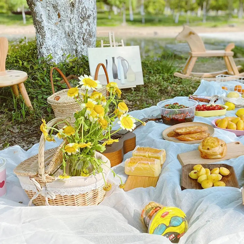 panier en osier pour pique-nique et rangement avec couvercles