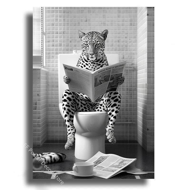 Tableau affiche humoristique d'un animal sur les toilettes