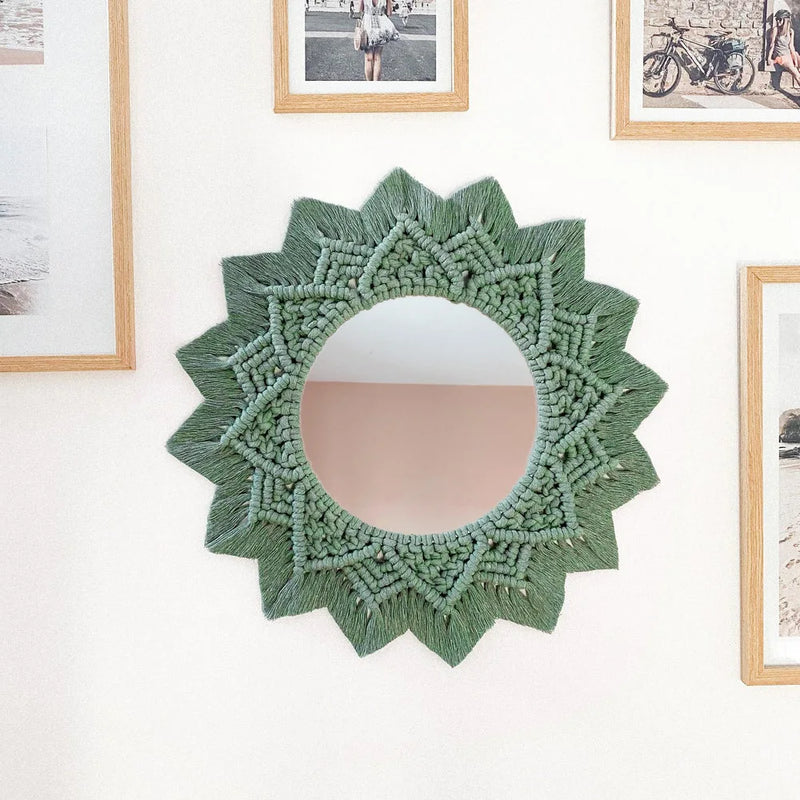 miroir rond en macramé style bohème pour décoration murale