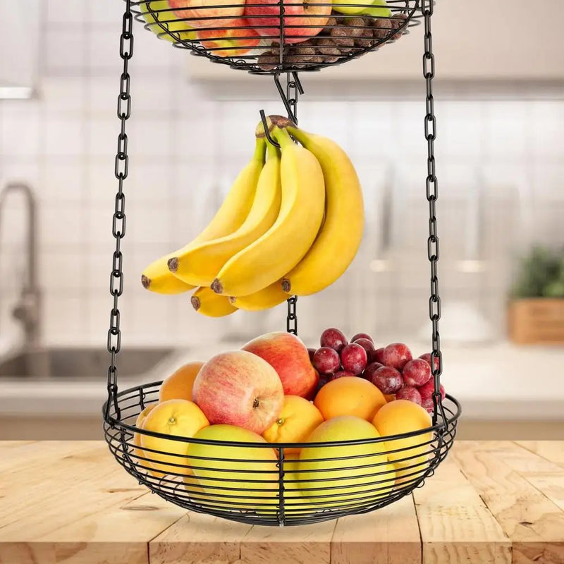 panier à fruits suspendu à 3 niveaux avec crochet pour bananes