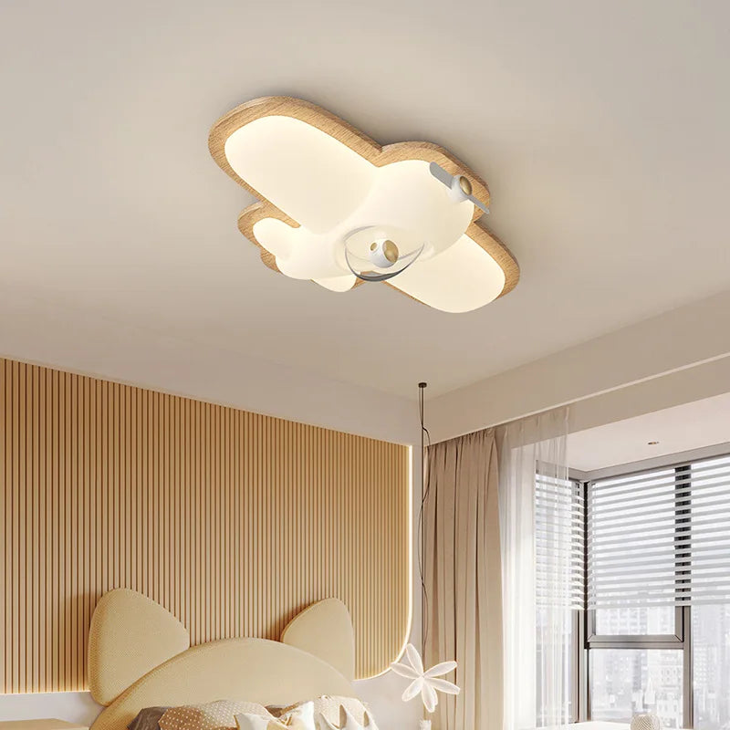 plafonnier avion en bois pour chambre d'enfant décoration lumineuse