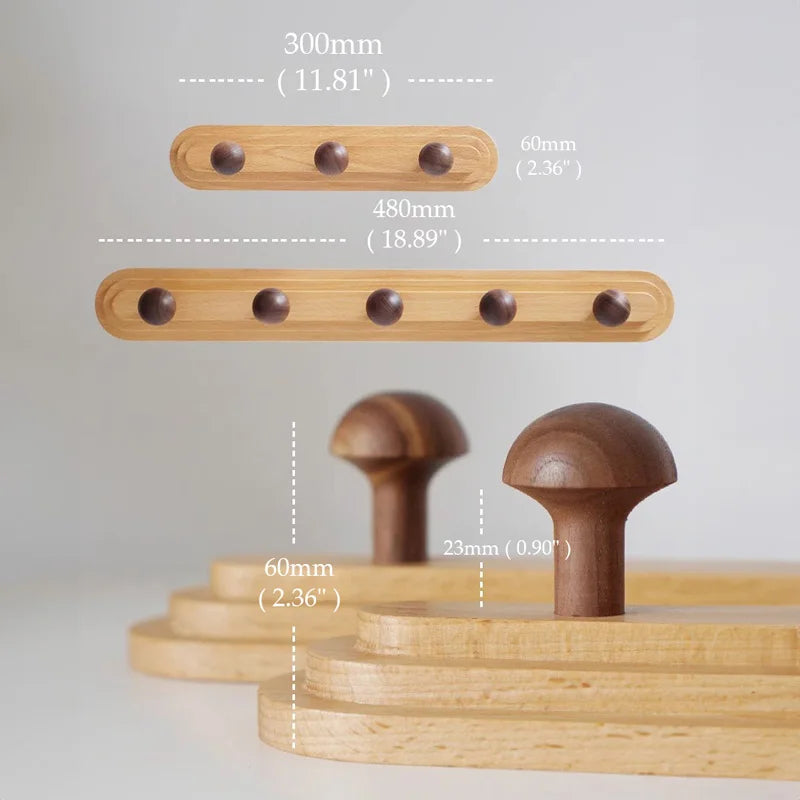 Walnut wood solid mushroom shape No holes, Minimalist wabi-sabi, Bag key Card Coat Cap, Wall Storage hook for bedroom, entrance