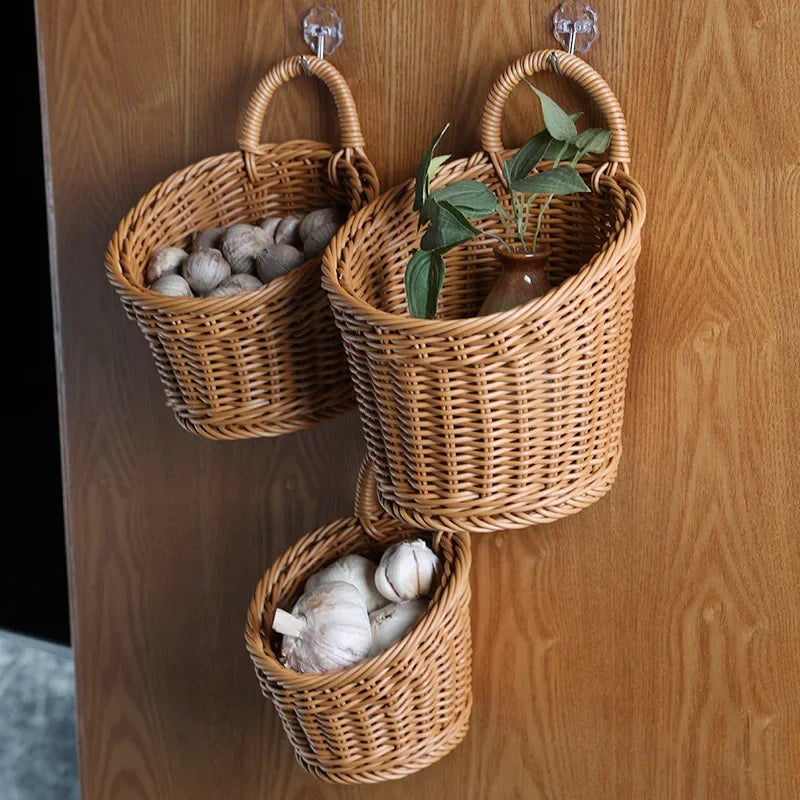 panier de rangement mural suspendu tissé pour fleurs et légumes